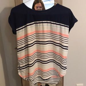 Navy, light blue, and pink top